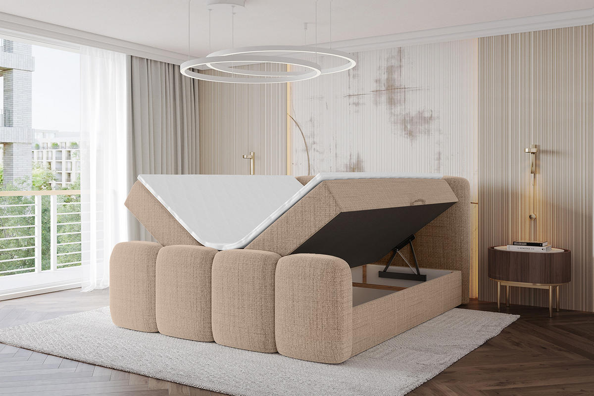 AMERICKÁ postel s matrací H4 a roštem – NINA-Z – 120 × 200 cm – tmavě béžová - kapučínová, kompozitní dřevo (120/200cm) - ALTDECOR