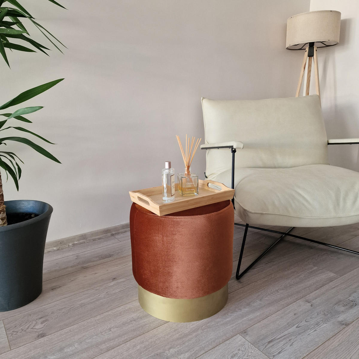 SITZHOCKER Larvik - Goldfarben/Orange, Kunststoff/Metall (40/40/40cm) - [en.casa]