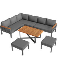 GARTENMÖBEL 100x50cm grau aus Metall und mit Holzplatte - Grau, Metall - Modfu