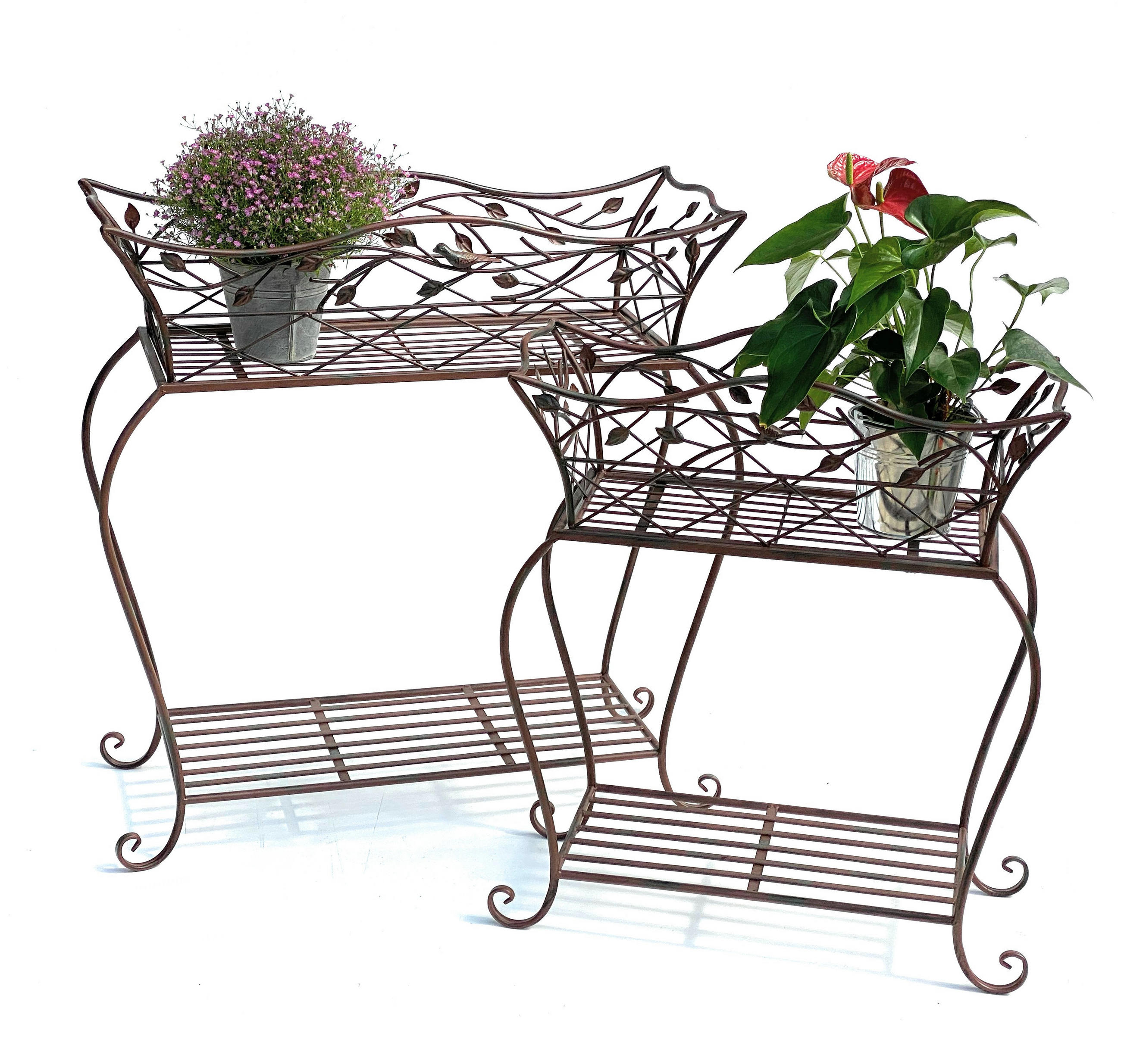 BLUMENSTÄNDER mit Korb 2er Set Metall Braun - Braun, Metall (58/66/23cm) - DanDiBo