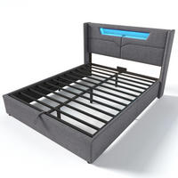 POLSTERBETT aus Leinen 140x200 cm in Grau mit LED & Matratze - Grau, Textil (140/200cm) - Modfu