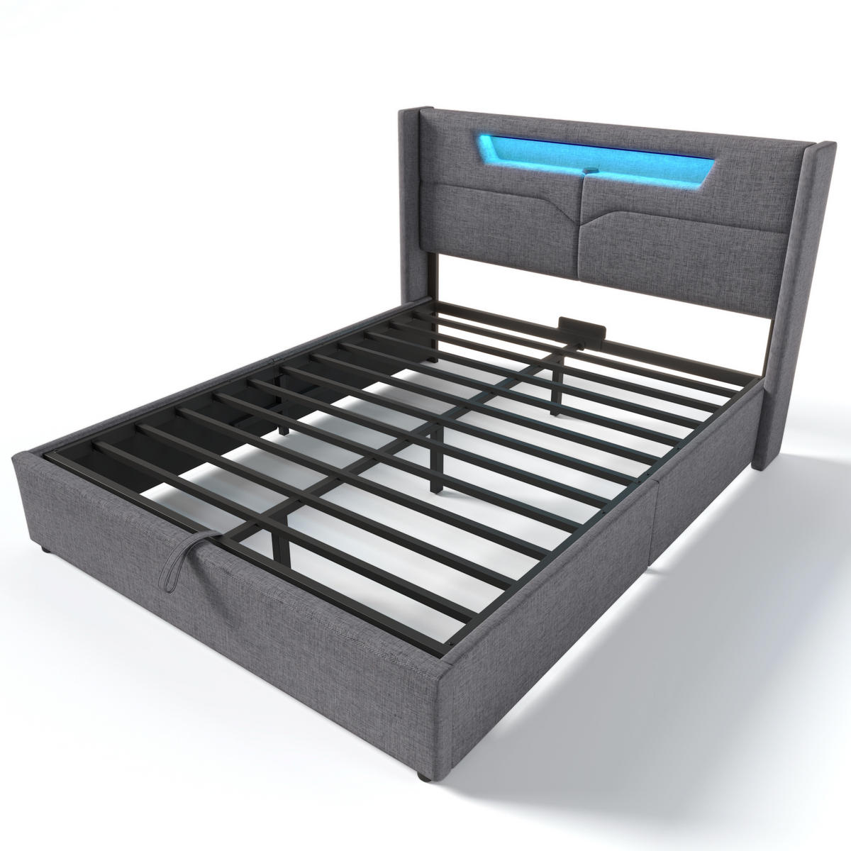 POLSTERBETT aus Leinen 140x200 cm in Grau mit LED & USB/Type-C - Grau, Textil (140/200cm) - Modfu