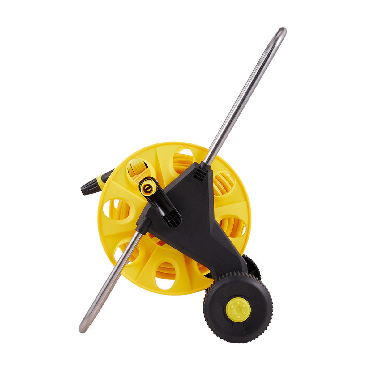 GARTENSCHLAUCHWAGEN mit Rollen 40m Kunststoff + Stahl Rahmen 3 Sprühmodi gelb/schwarz - Gelb, Kunststoff (35cm) - Livingandhome