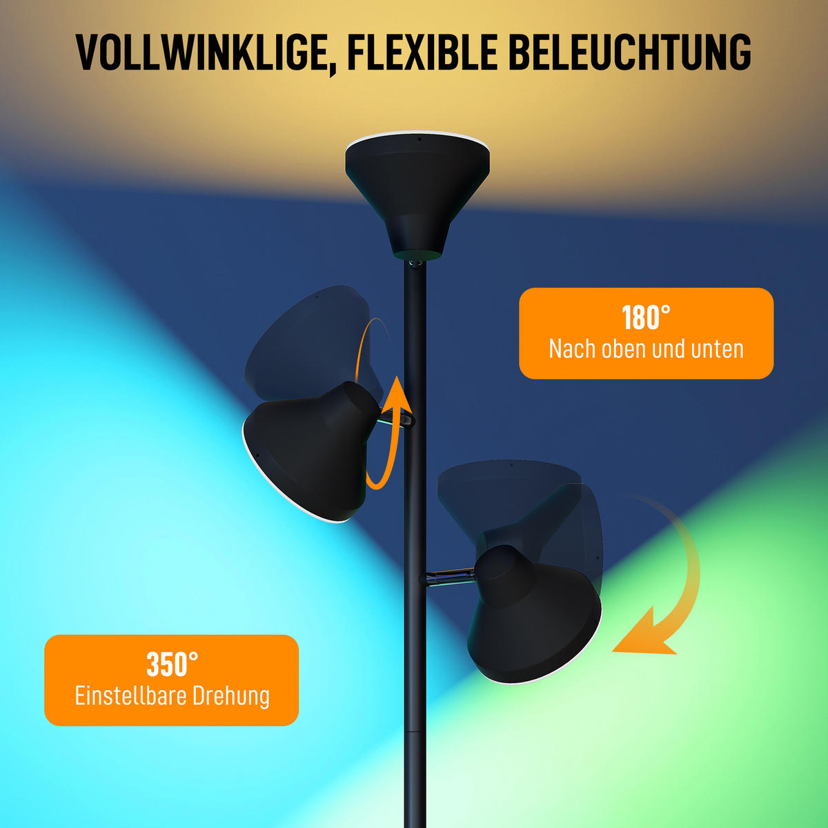 STEHLAMPE Dimmbar mit Leselampe, Stehleuchte Farbwechsel - Schwarz, Metall (25/25/170cm) - HOMCOM