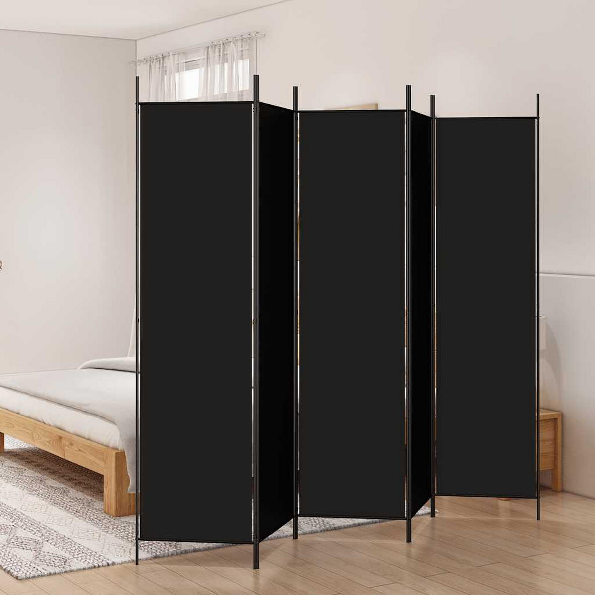 PARAVENT 5-teilig Schwarz 250/200 Cm Stoff - Schwarz, Textil (250/200/0.1cm) - vidaXL