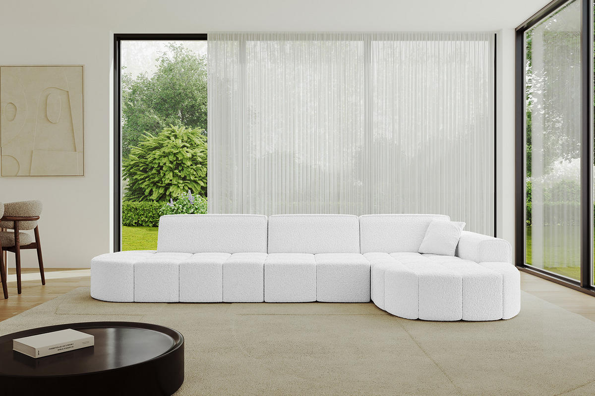 ECKSOFA Ottomane Rechts LIVO-L2 - 337x173x79,5 cm Weiß - Weiß, Holzwerkstoff/Textil (337/173cm) - ALTDECOR