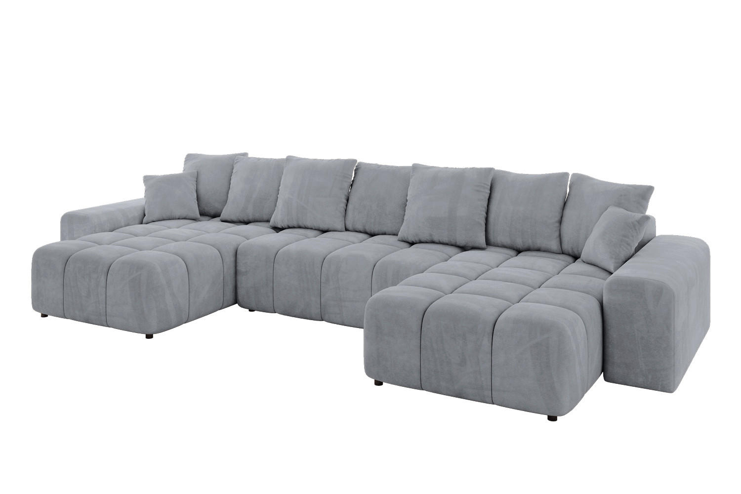 WOHNLANDSCHAFT ENIL-U 390x175x84 Hellgrau Velours - Hellgrau, Holzwerkstoff/Kunststoff (390/84/175cm) - ALTDECOR