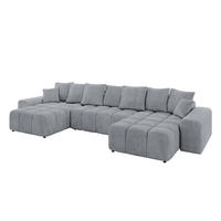 WOHNLANDSCHAFT ENIL-U 390x175x84 Hellgrau Velours - Hellgrau, Holzwerkstoff/Kunststoff (390/84/175cm) - ALTDECOR