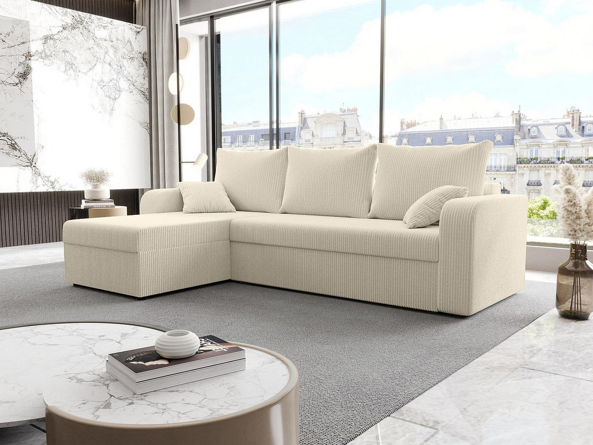 ECKSOFA mit Schlaffunktion - Ecke wechselbar - Cord - Beige - ONABIA - Beige, Textil (240/139cm) - Vente-Unique