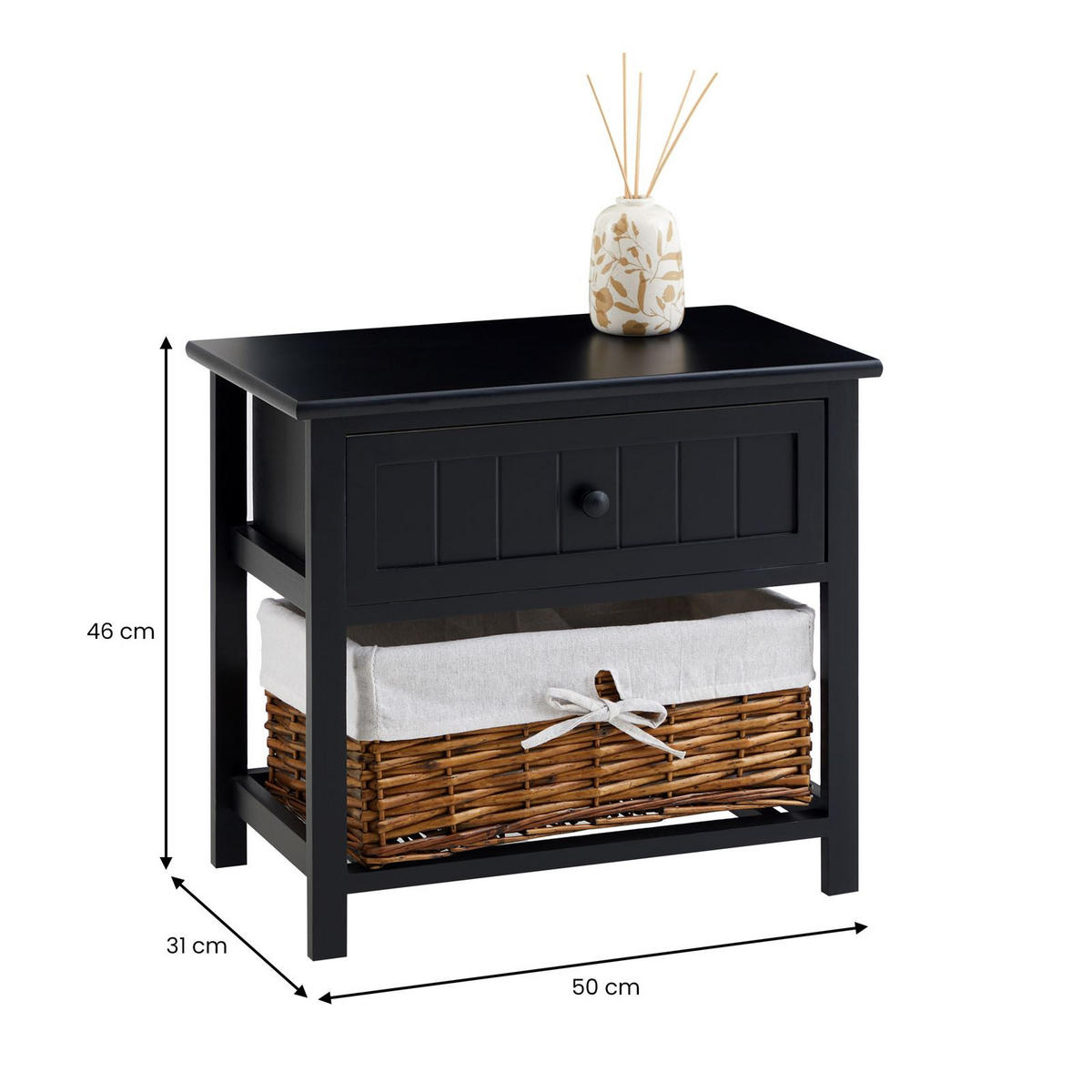 NACHTTISCH AKURE - Schwarz, Holz (50/46/31cm) - IDIMEX