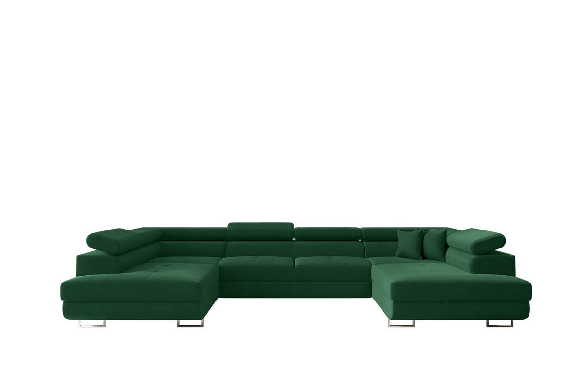 ECKSOFA Falio U-förmiges mit Schlaffunktion und Kopfstützen Velours Dunkelgrün - Dunkelgrün, Holz/Textil (202/345cm) - Kaiser Möbel