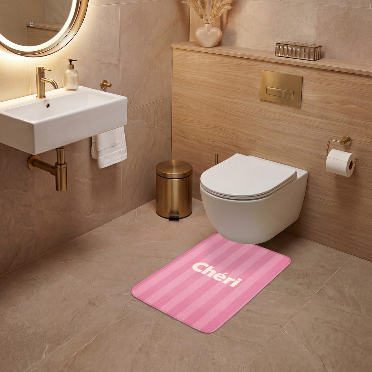 WC PŘEDLOŽKA Pruhované - růžové - Chéri 40x60 cm - růžová, textil/plast (40/1cm) - OnlyWow