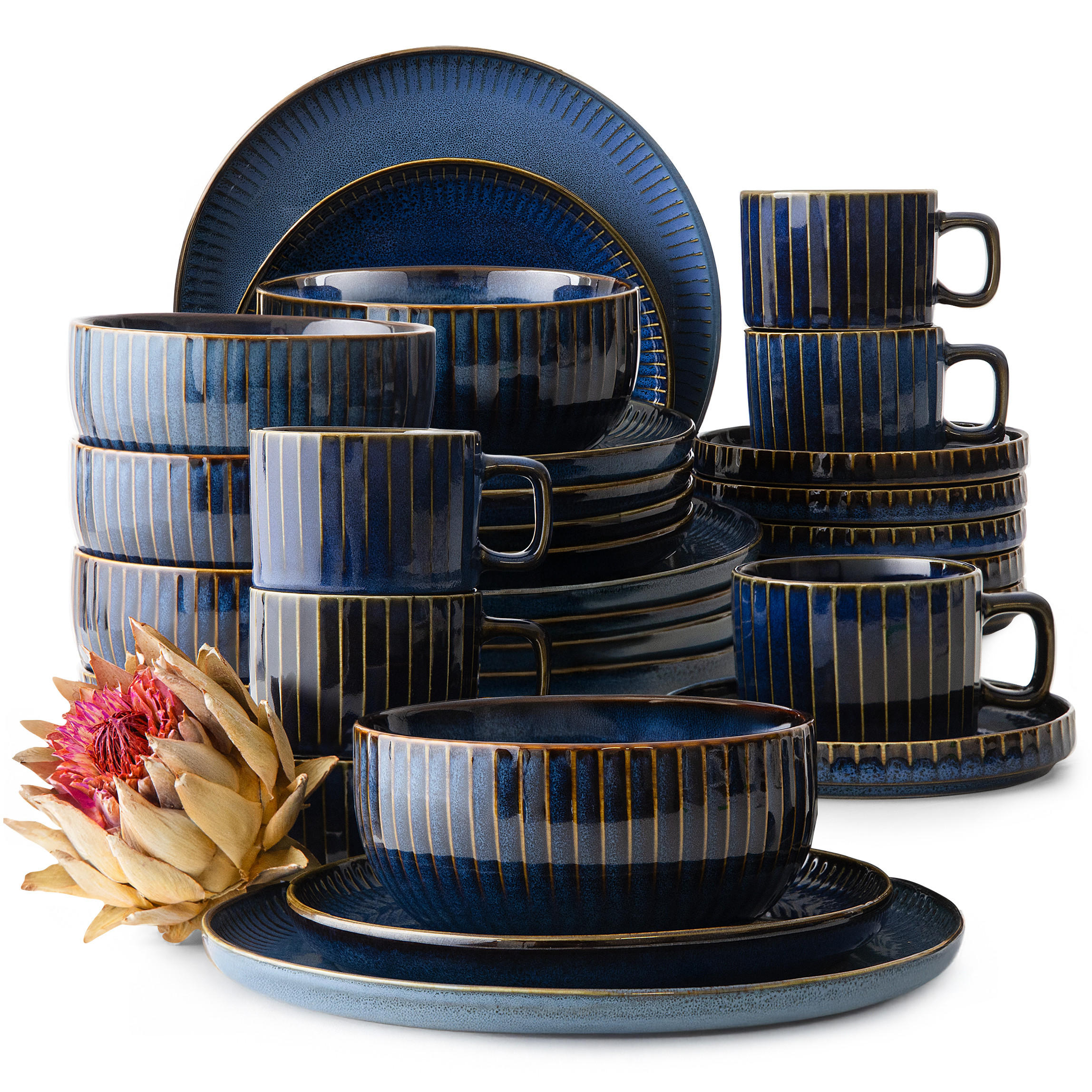 KOMBISERVICE AD STRIPES 6 PERSONEN, 30-tlg - Dunkelblau, Keramik (26/7/26cm) - KONSIMO®