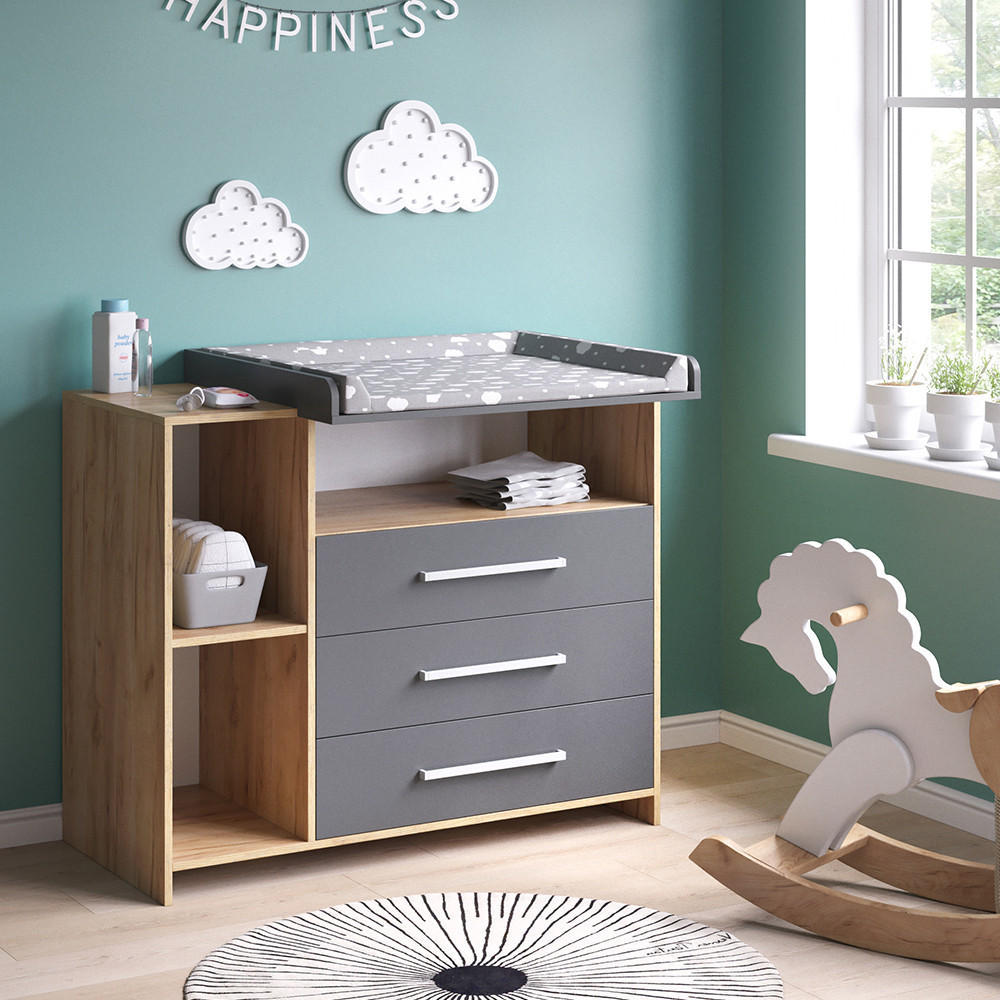 WICKELKOMMODE Oskar Goldkraft Eiche 113 x 100 cm - Anthrazit/Sonoma Eiche, Holzwerkstoff (113/100/53cm) - Vicco