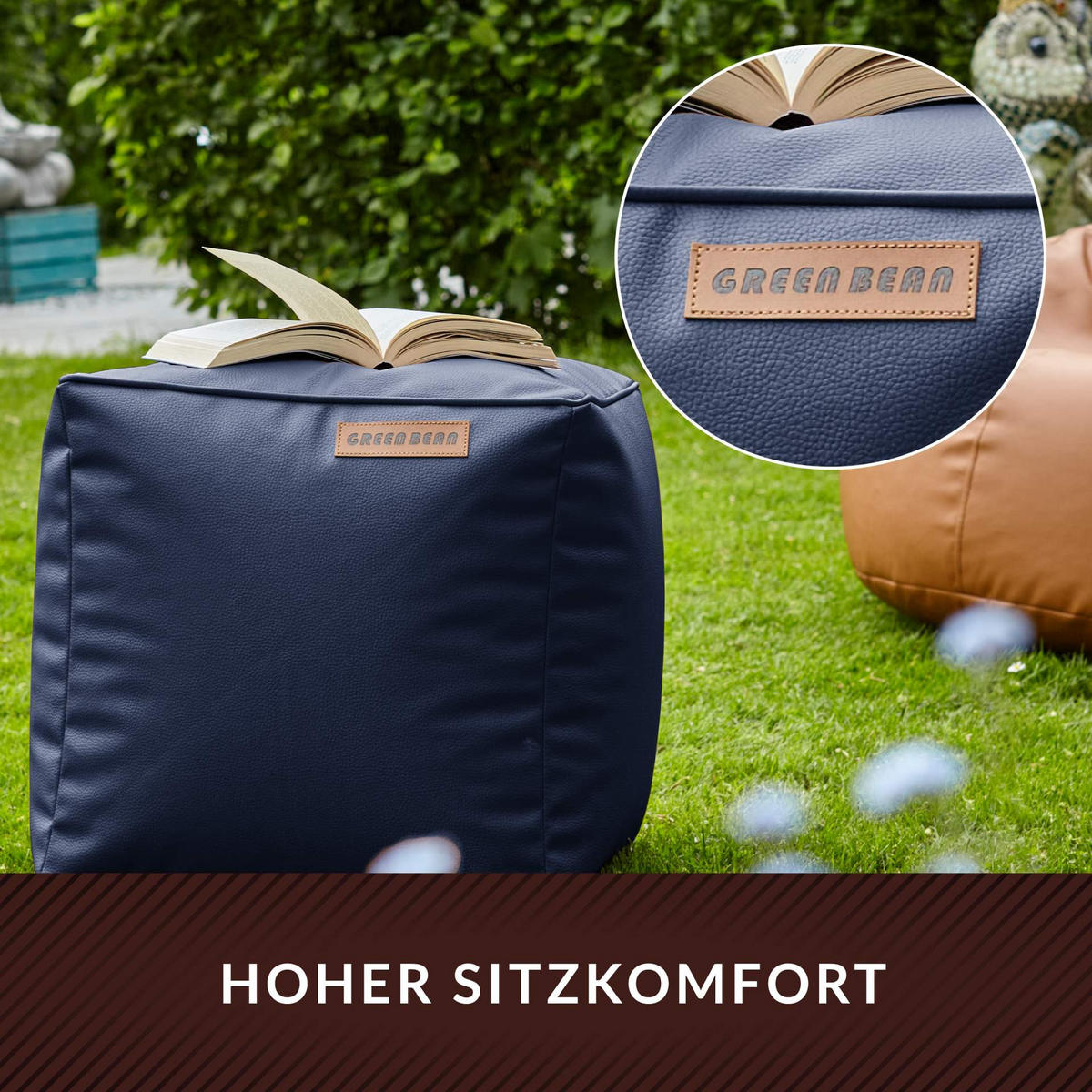 SITZSACK-HOCKER 40x40cm - KUNSTLEDER - Dunkelblau, Textil (40/40/40cm) - Green Bean