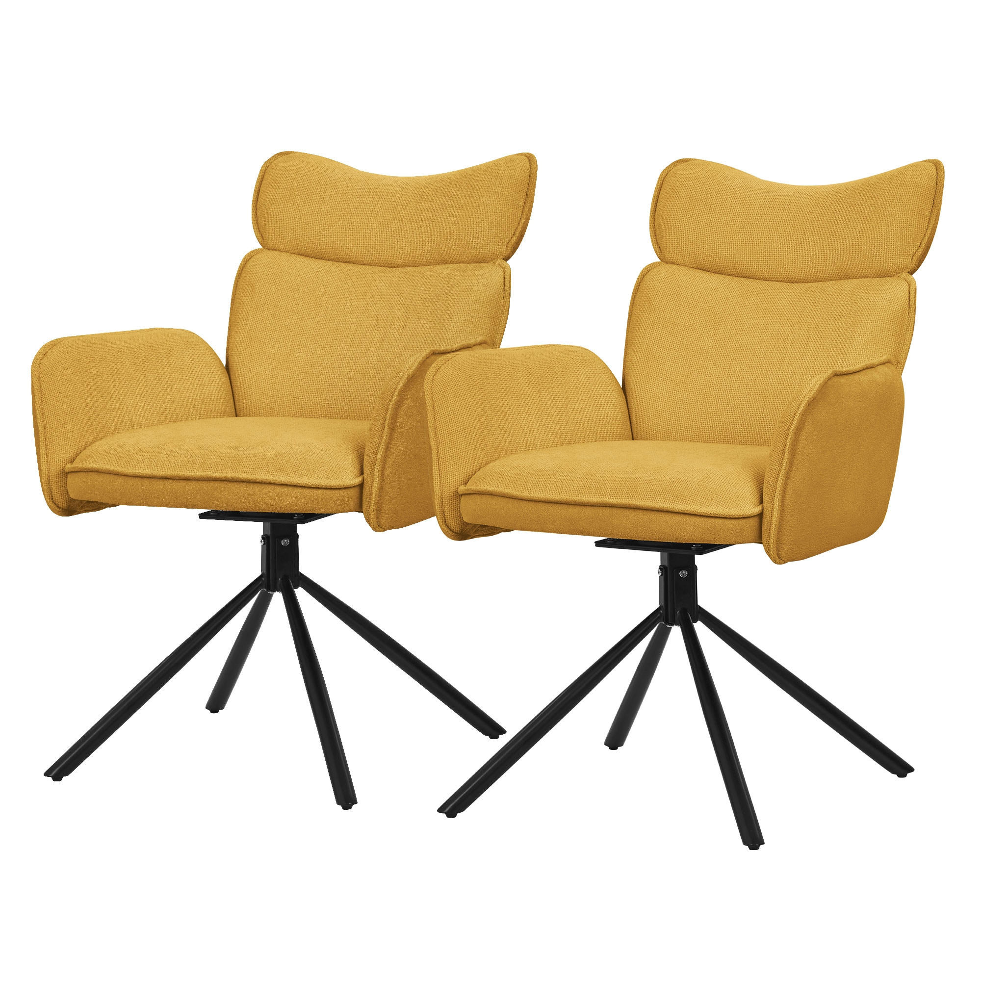 ESSZIMMERSTÜHLE 2er Set drehbar Senf mit Stoffbezug - Gelb/Schwarz, Textil/Metall (63/89/68cm) - ML-DESIGN