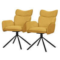 ESSZIMMERSTÜHLE 2er Set drehbar Senf mit Stoffbezug - Gelb/Schwarz, Textil/Metall (63/89/68cm) - ML-DESIGN