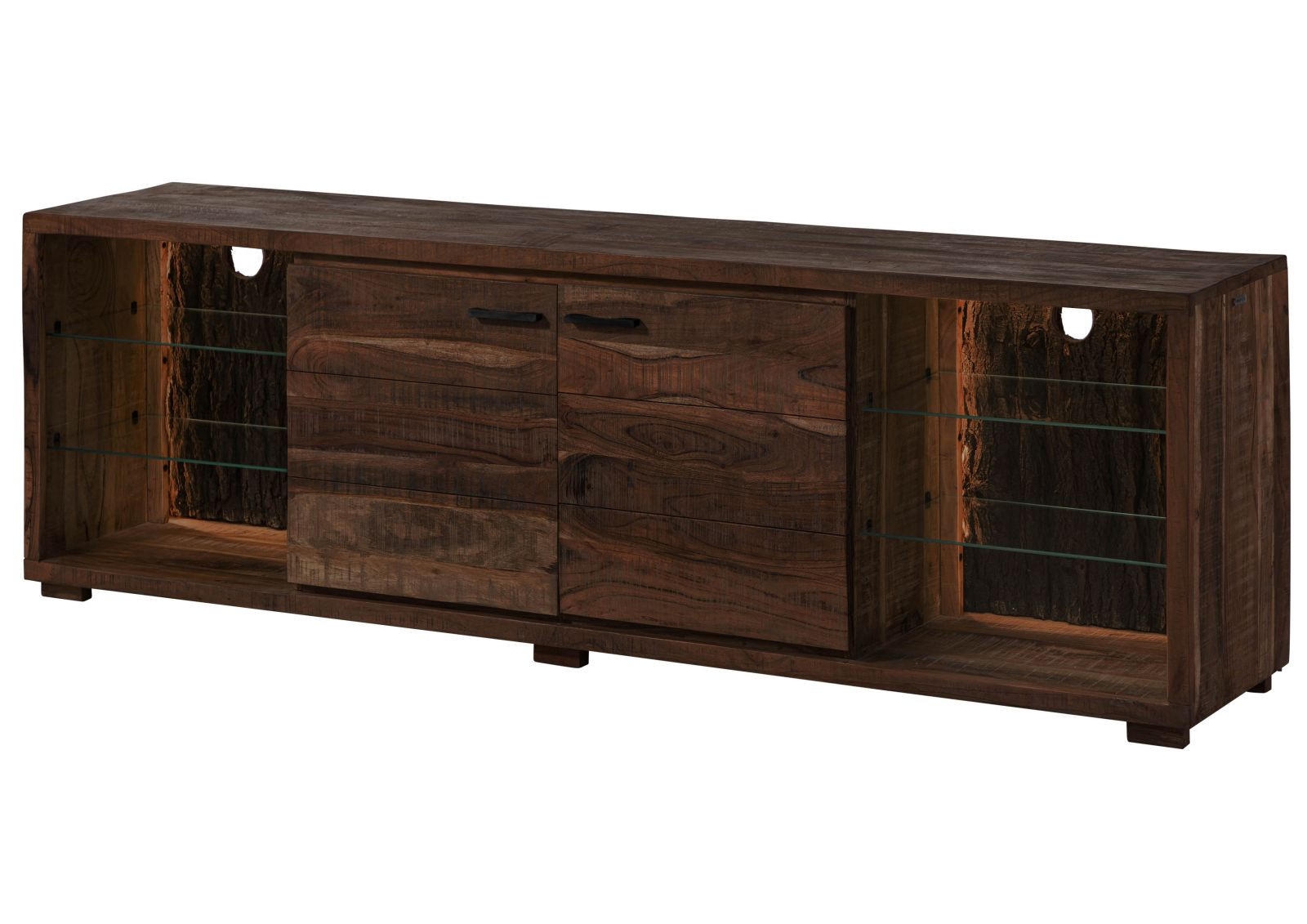 TV-BOARD Akazie 200x40x63 dunkelbraun lackiert BARK #213 - Dunkelbraun, Holz (200/63/40cm) - Massivmoebel24