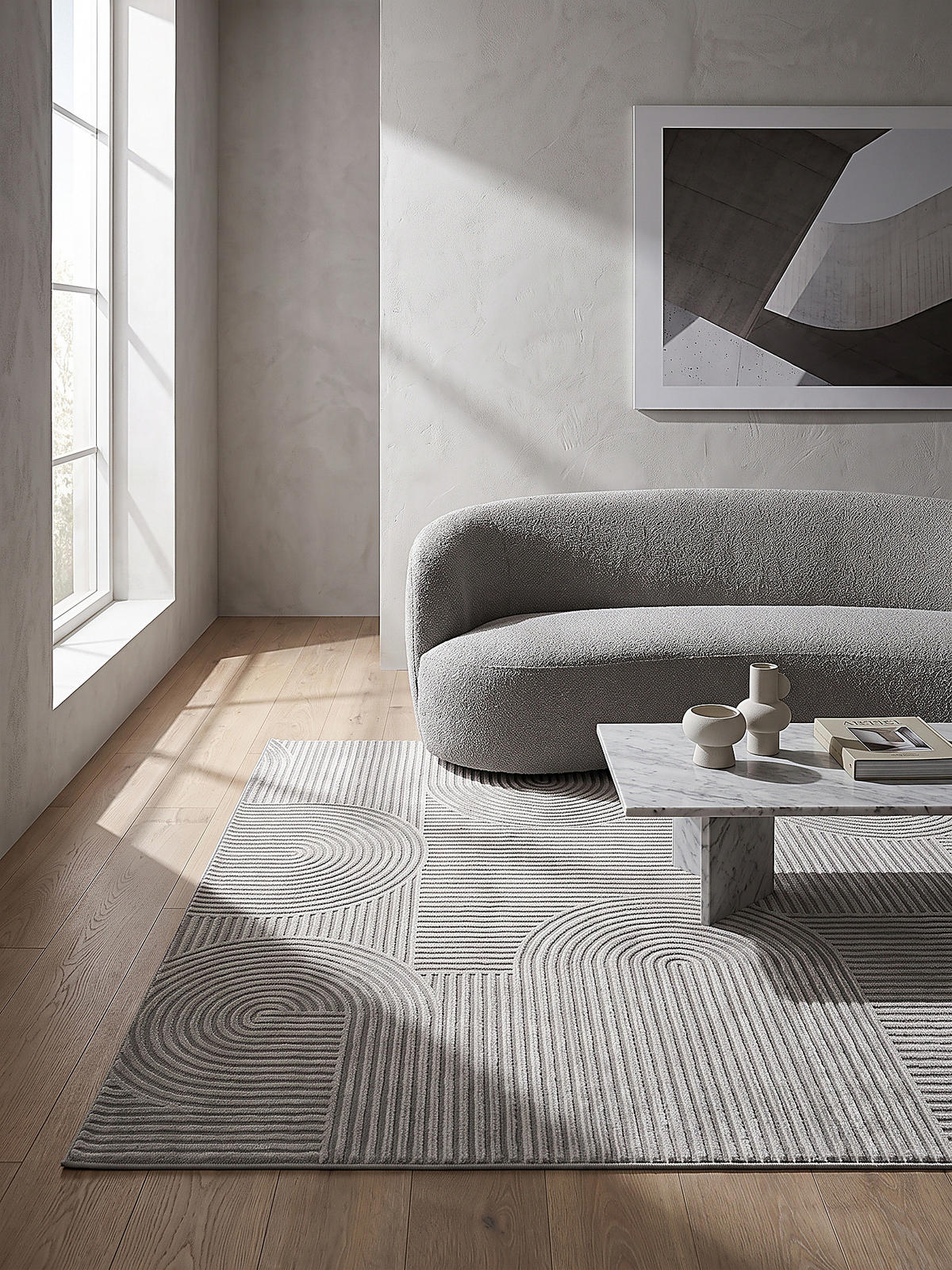 TEPPICH Kurzflor ERESMA Geometrisch Polyester Grau 160 x 230 cm - Grau, Textil (160/230cm) - KADIMA DESIGN