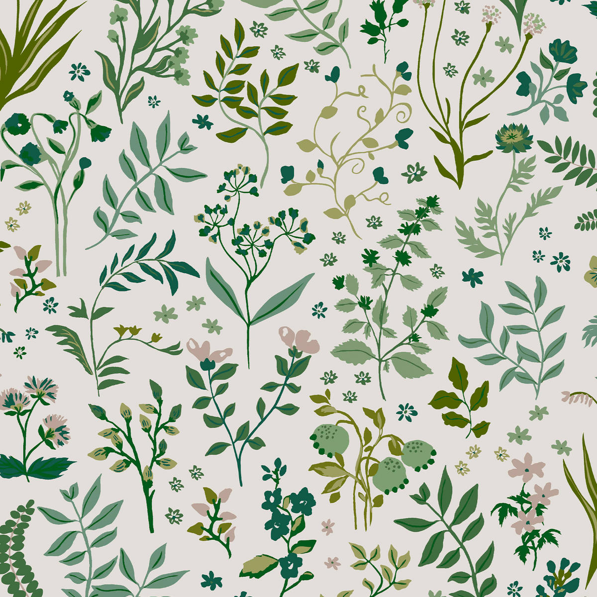 VLIESTAPETE Holcombe Blumen 1005x52cm - Weiß/Grün, Papier/Kunststoff (52/1000cm) - Joules