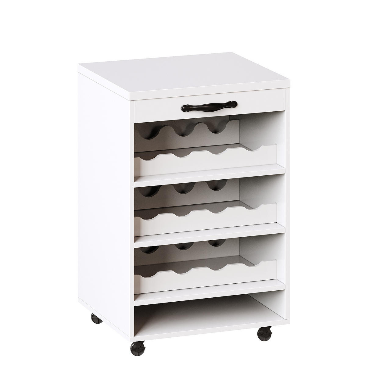 BUFFET DE-38449 140/38/180 cm mit LED-Beleuchtung und Rollwagen Weiß - Weiß, Holzwerkstoff (140/180/38cm) - ComfortXL