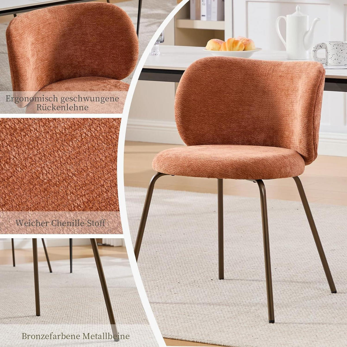 ESSZIMMERSTUHL 1er Set Chenille Orange mit Metallbeinen - Orange, Textil (52/80/46.5cm)