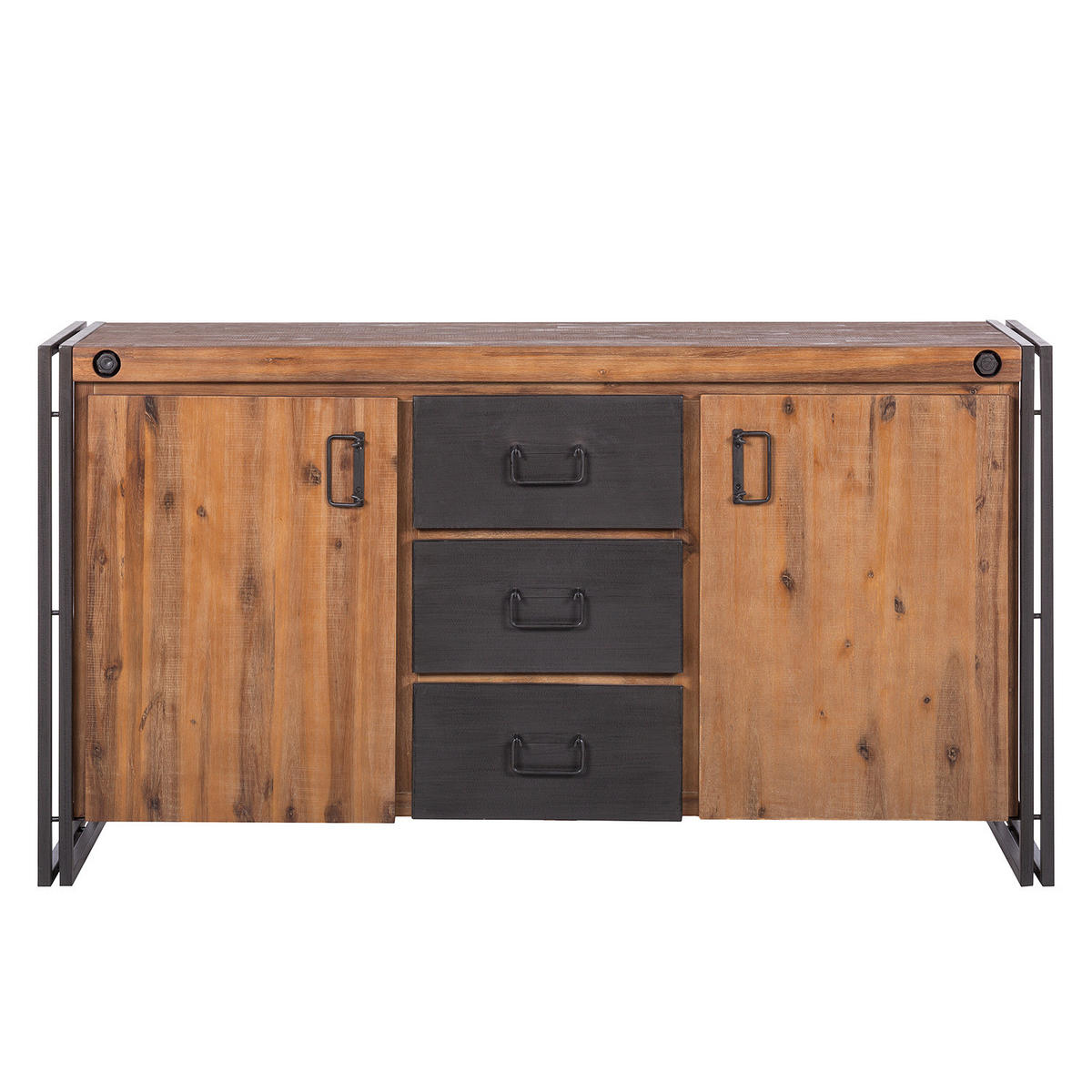 SIDEBOARD - 3 Schubladen, Akazie massiv / Metall - Akaziefarben, Holz (150/80/45cm) - home24