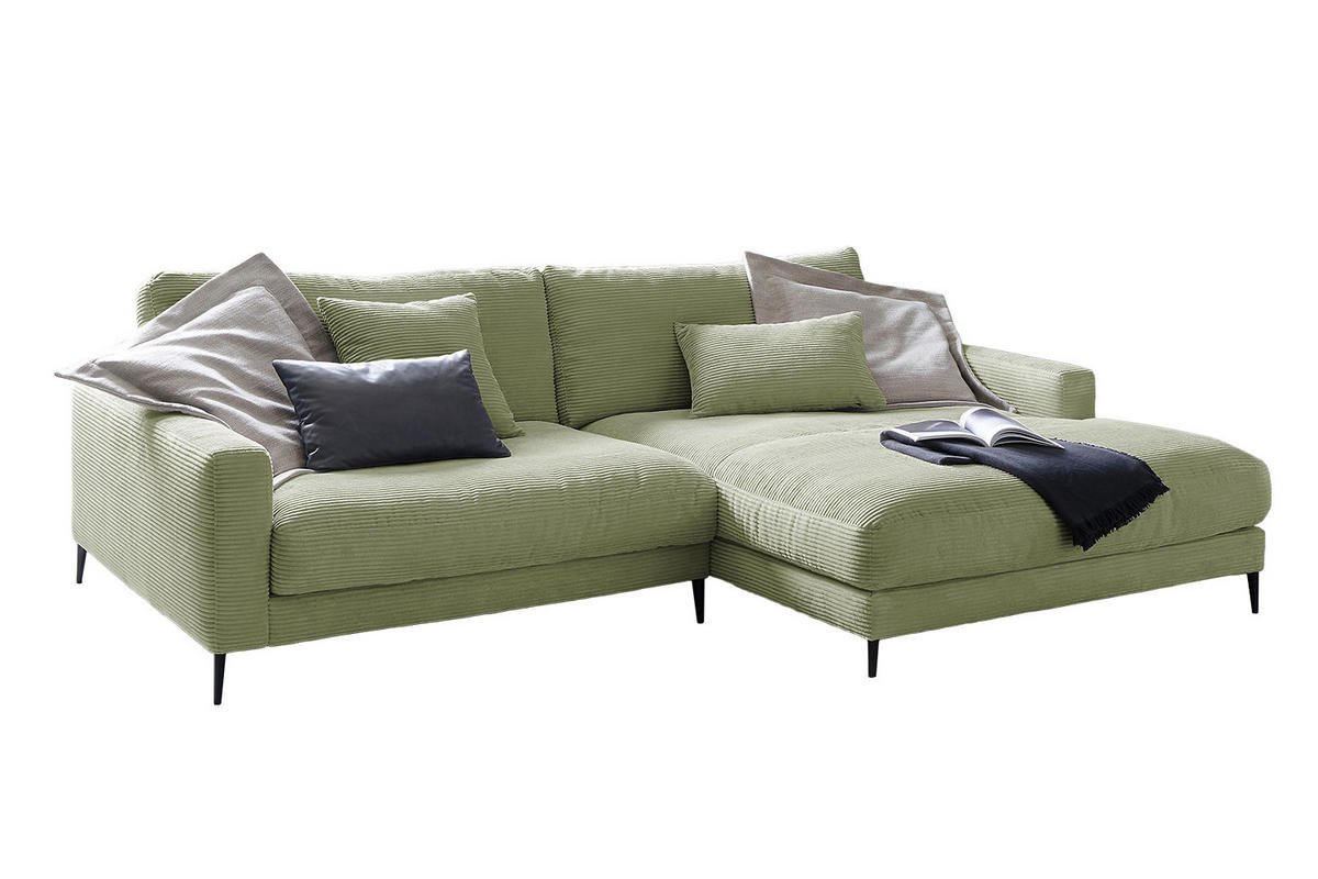 ECKSOFA CARA Grün Cord - Schwarz/Grün, Textil/Metall (272/190cm) - KAWOLA