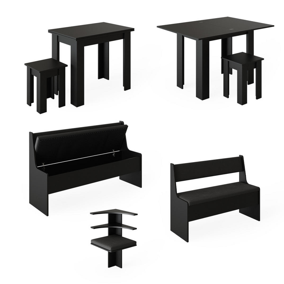 ECKBANKGRUPPE Roman Schwarz 150 x 41.5 cm mit Tisch - Schwarz/Sonoma Eiche, Holzwerkstoff (180/80/150cm) - Vicco