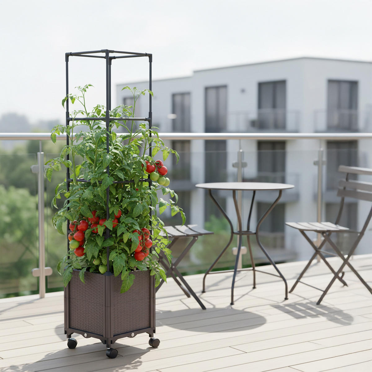 PFLANZKÜBEL - Anthrazit, Kunststoff/Metall (30/135/30cm) - Relaxdays