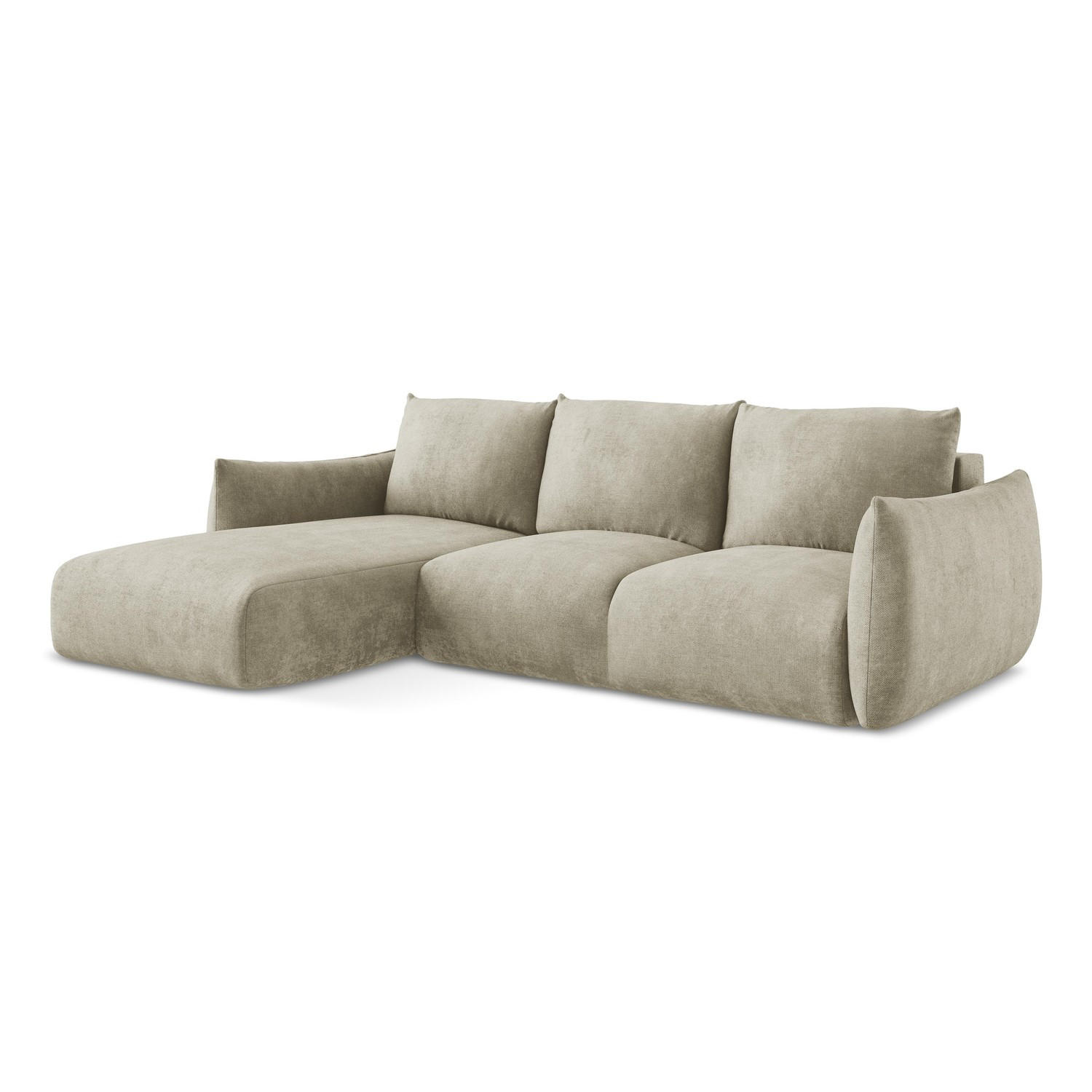 ECKSOFA mit Schlaffunktion links Chenille Stoff Beige - Beige/Schwarz, Holzwerkstoff/Kunststoff (242/162cm) - LaMiaSofa