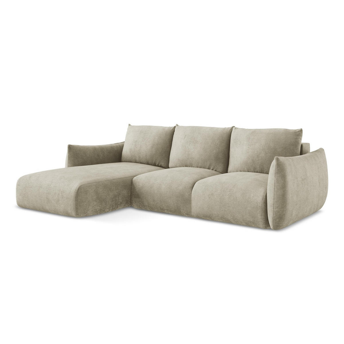 ECKSOFA mit Schlaffunktion links Chenille Stoff Beige - Beige/Schwarz, Holzwerkstoff/Kunststoff (242/162cm) - LaMiaSofa