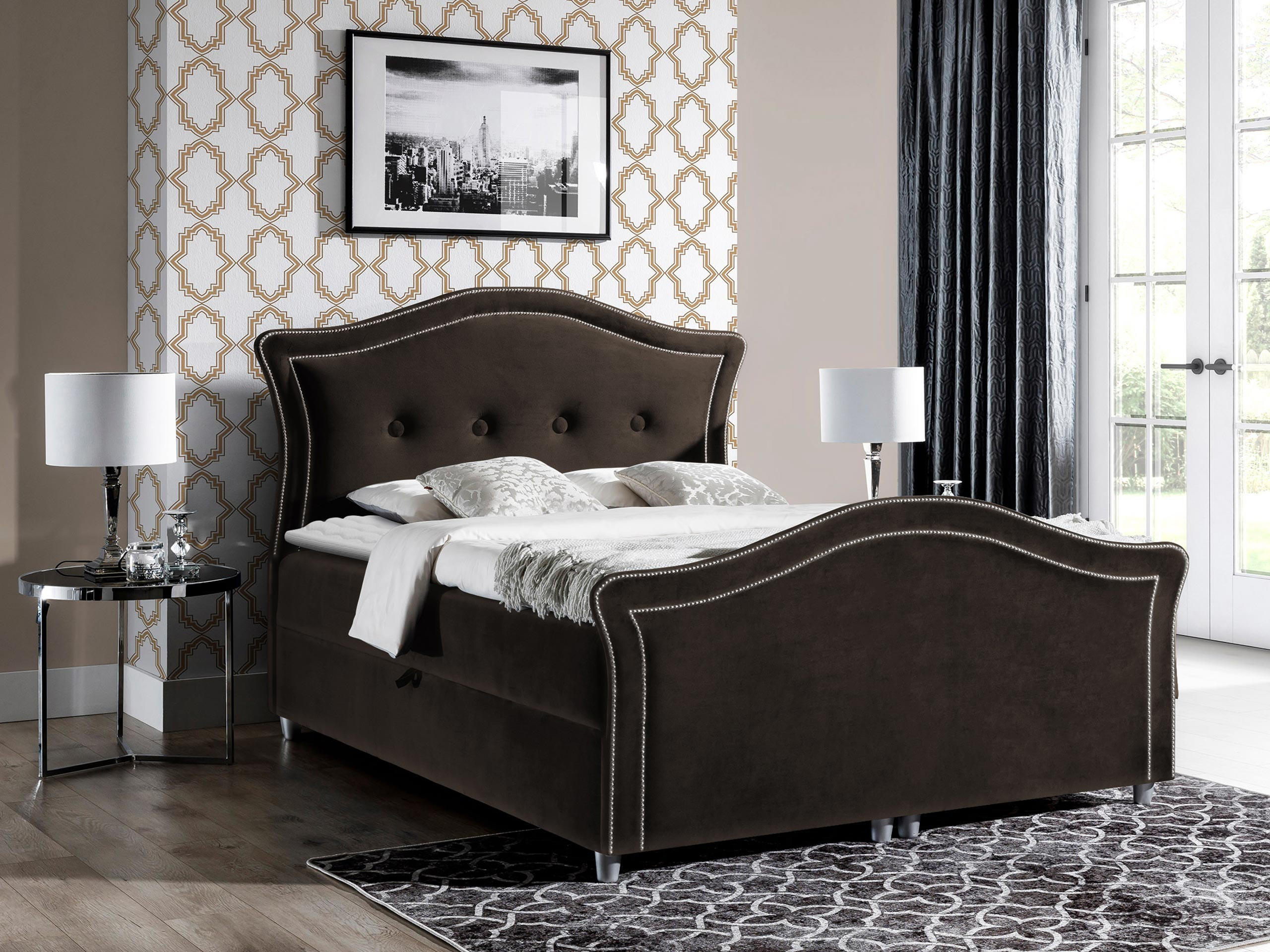BOXBETT Bedran Lux - Silberfarben/Braun, Holz (180/200cm) - MIRJAN24