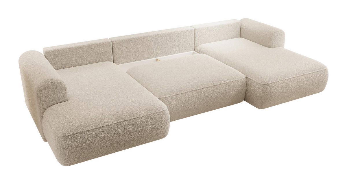 WOHNLANDSCHAFT Ovo Beige Boucle - Beige/Schwarz, Textil (375/95/185cm) - Selsey