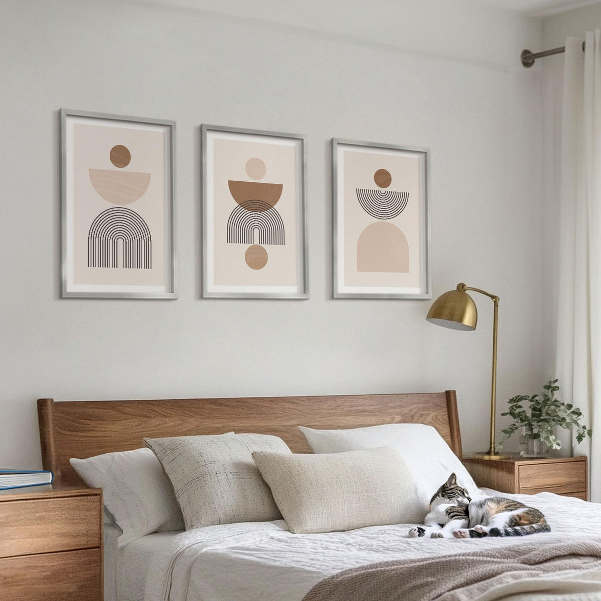BILDER SET 3er Set - 40x60 cm Silberner Rahmen - Abstrakte braune Formen - Silberfarben, Kunststoff (40/60cm) - TULUP