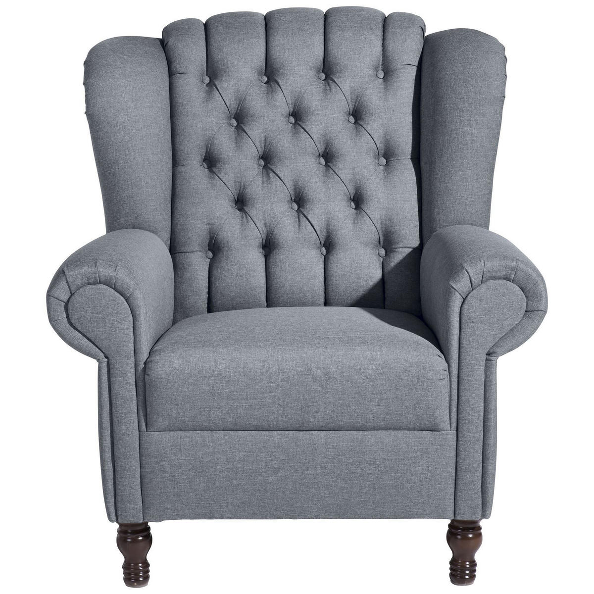 OHRENBACKENSESSEL Katreen Bezug Flachgewebe Buche nussbaum dunkel / denim - Blau, Kunststoff (91/101/90cm) - 58aufmkessel