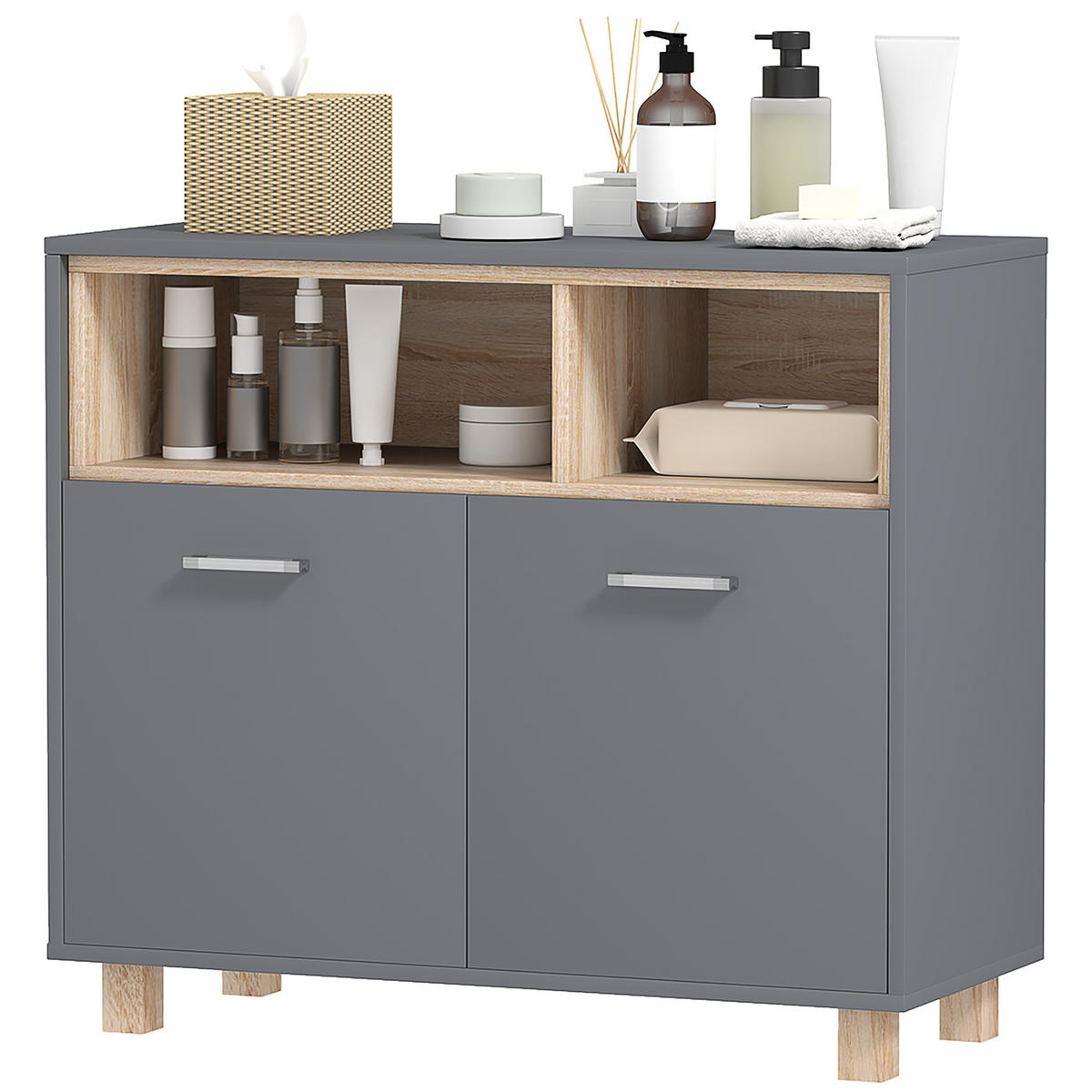 MIDISCHRANK DE-12440 80/35/70 cm Grau / Naturholz - Grau, Holzwerkstoff (35/70/80cm) - ComfortXL
