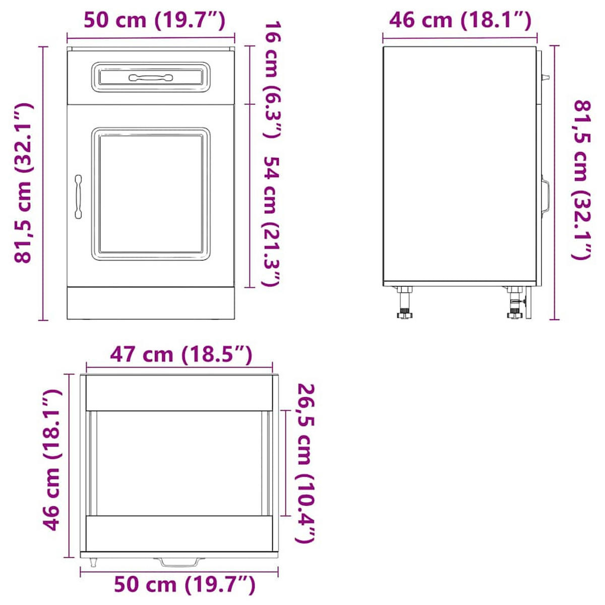 KÜCHENUNTERSCHRANK Kalmar Weiss Holzwerkstoff - Weiß, Holzwerkstoff (46/81.5/50cm) - vidaXL