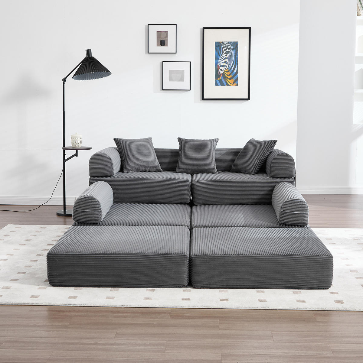 SOFA modular mit Schlaffunktion 270x180 cm Corduroy Dark Gray - Dunkelgrau, Kunststoff (180/64/270cm) - Meubliv