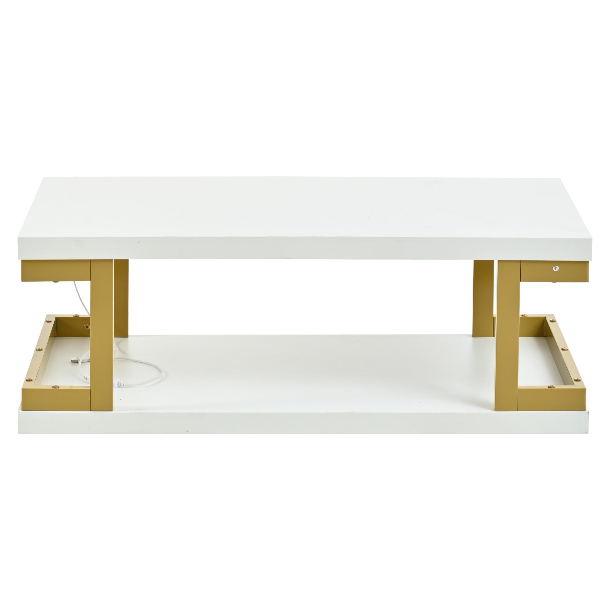 COUCHTISCH DE-37139 mit LED und U-förmigen Metallbeinen Weiß/Gold - Goldfarben/Weiß, Holzwerkstoff (100/50/37.5cm) - ComfortXL