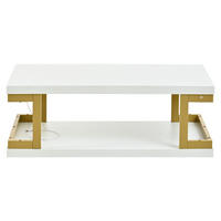 COUCHTISCH DE-37139 mit LED und U-förmigen Metallbeinen Weiß/Gold - Goldfarben/Weiß, Holzwerkstoff (100/50/37.5cm) - ComfortXL