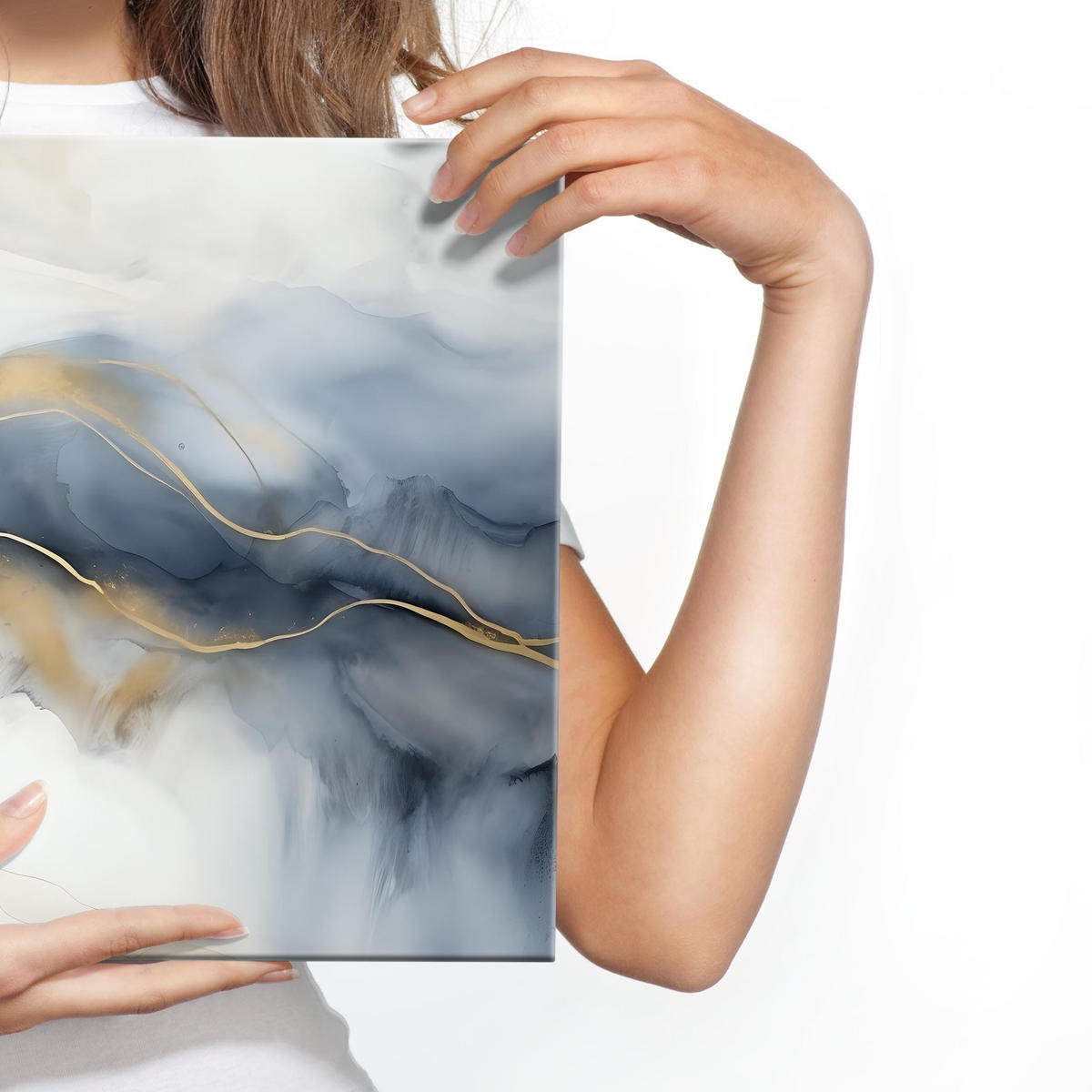 LEINWANDBILD Marmor Muster Moderne Abstraktion 100x70 - Blau/Beige, Textil (100/70cm) - Muralo