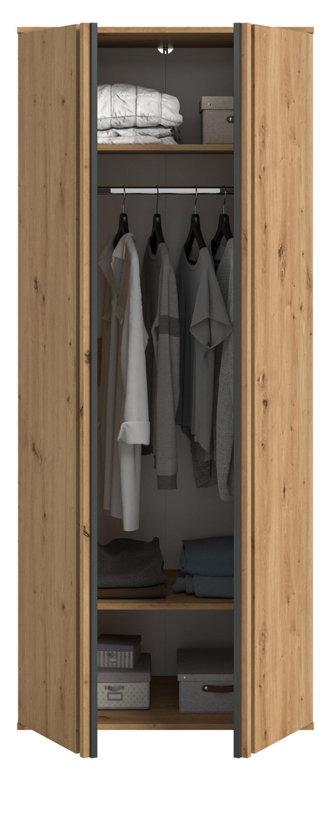 KLEIDERSCHRANK Eiche Artisan, grau 80 x 192 cm, Drehtürenschrank 2-türig - Anthrazit/Eiche Artisan, Holzwerkstoff (80/192/56cm) - Inn.Furn