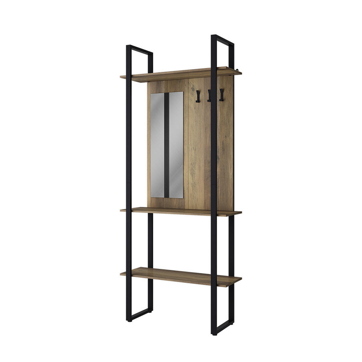 GARDEROBE Livi Anthrazit 90 x 215 cm mit Hacken und Spiegel - Anthrazit, Holzwerkstoff (90/215/35cm) - Vicco