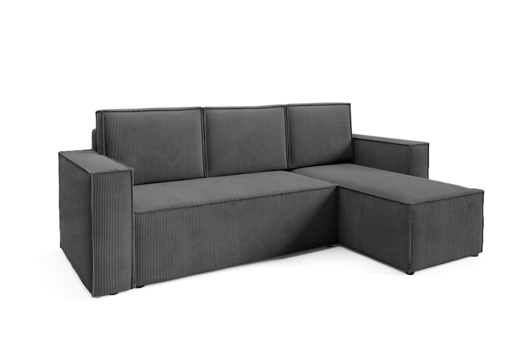 ECKSOFA Roda Grau, Cord-Ecksofa mit Schlaffunktion - Grau, Holzwerkstoff/Textil (248/150cm) - Bettso