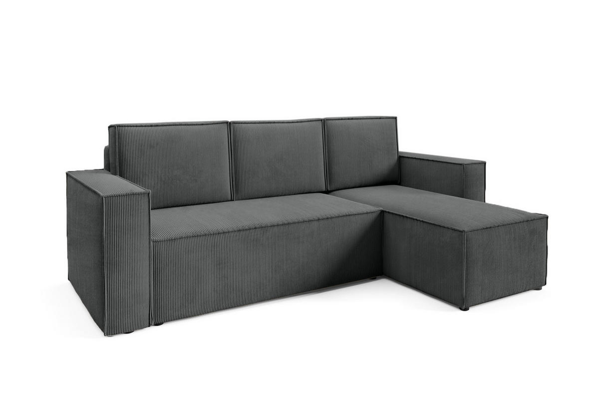 ECKSOFA Roda Grau, Cord-Ecksofa mit Schlaffunktion - Grau, Holzwerkstoff/Textil (248/150cm) - Bettso