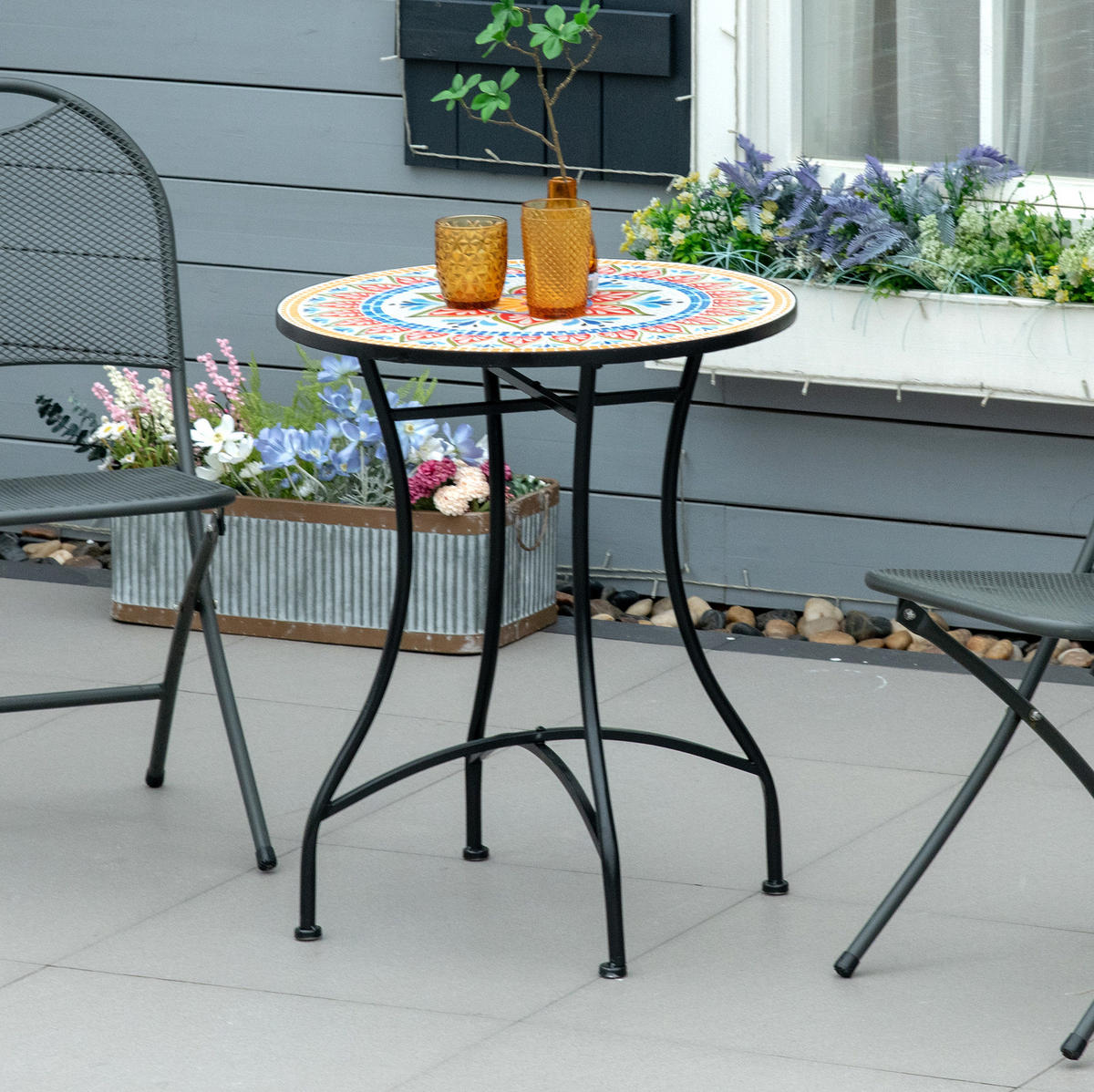 GARTENTISCH Ø60/71 cm aus Metall mit Mosaik-Tischplatte und pflegeleichter Oberfläche, Rot - Naturfarben, Metall (60/60/71cm) - Redom