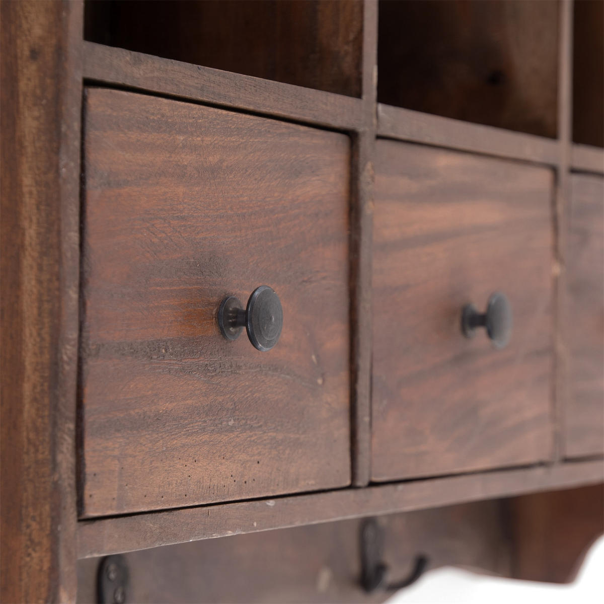 WANDREGAL Belle Mahagoni Holz, mit 3 Schubladen und Haken dunkelbraun - Naturfarben, Holz (62/58/15cm) - DESIGN DELIGHTS