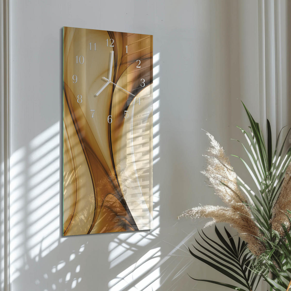 WANDUHR 30x60 cm - Abstraktion - Beige, Glas (30/60/0.4cm) - TULUP