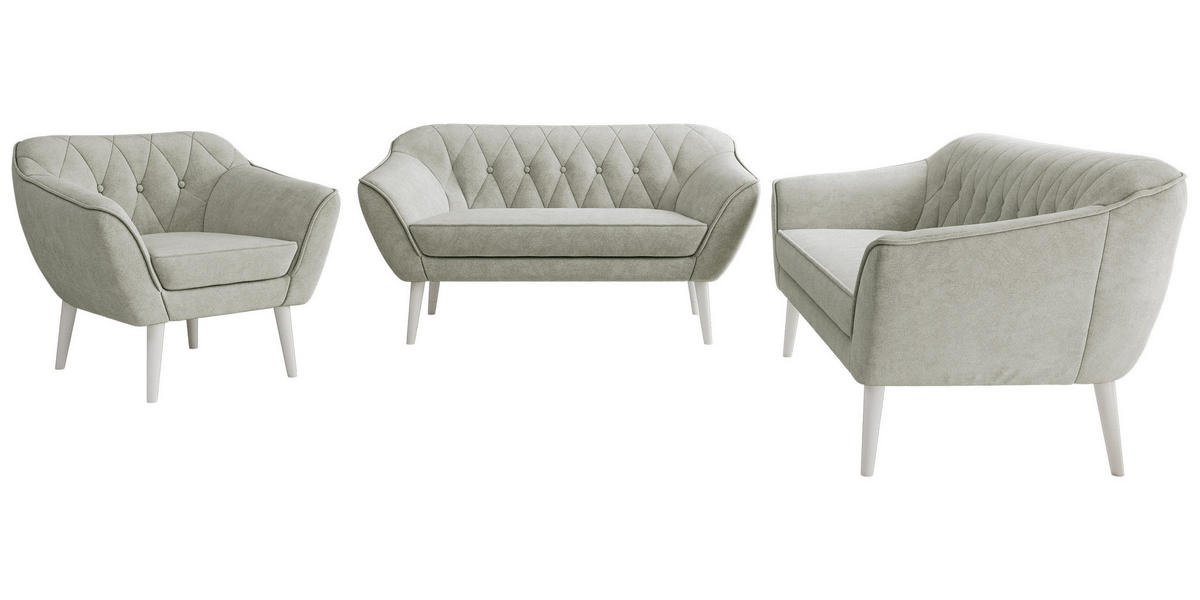 SEDACIA ZOSTAVA 3+2+1 PIRS - Svetlosivá Štruktúrovaná látka - Biele nohy - biela/svetlosivá, kompozitné drevo/textil (180/75/74cm) - MKS